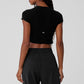 Ribbed Sea Coast Cropped Shorts‑Sleeve Tee — Black
