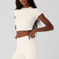 Ribbed Sea Coast Cropped Shorts‑Sleeve Tee — Ivory