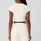 Ribbed Sea Coast Cropped Shorts‑Sleeve Tee — Ivory