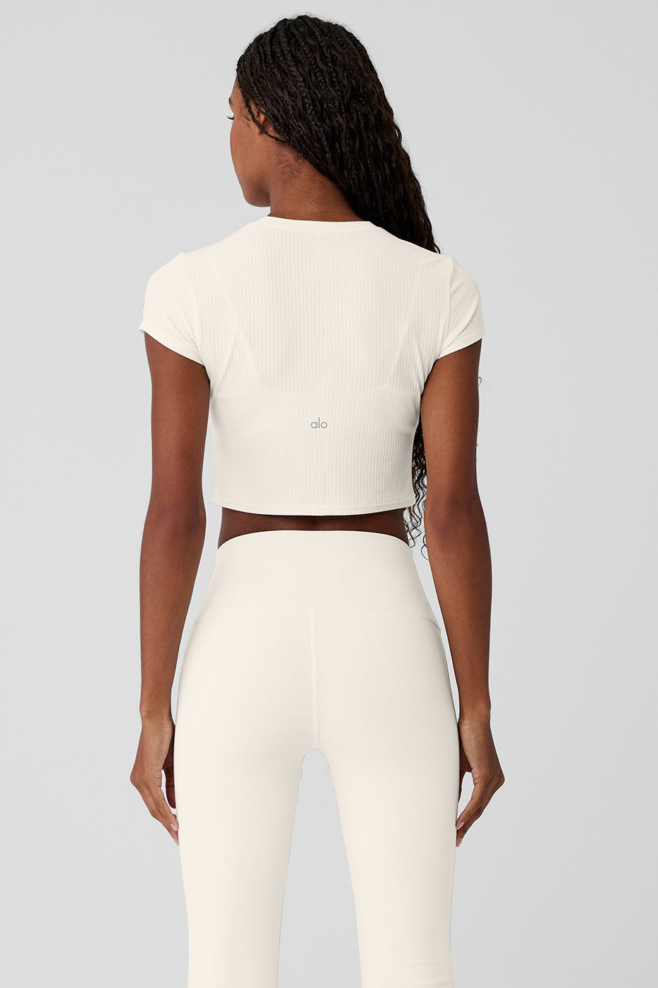 Ribbed Sea Coast Cropped Shorts‑Sleeve Tee — Ivory