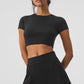 Alosoft Cropped Backspin Shorts‑Sleeve — Black