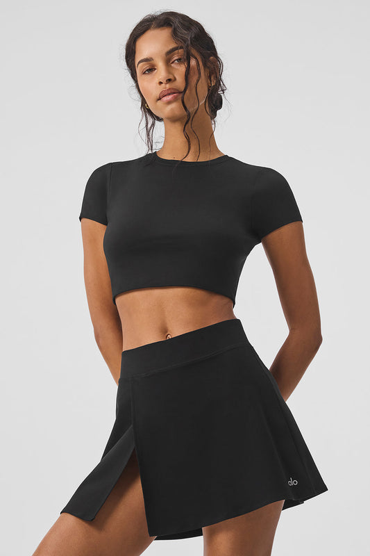 Alosoft Cropped Backspin Shorts‑Sleeve — Black