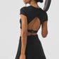 Alosoft Cropped Backspin Shorts‑Sleeve — Black