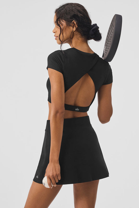 Alosoft Cropped Backspin Shorts‑Sleeve — Black