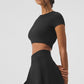 Alosoft Cropped Backspin Shorts‑Sleeve — Black