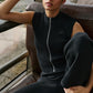 Denim Knit Sleeveless Full Zip Top — Black/Anthracite