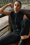 Denim Knit Sleeveless Full Zip Top — Black/Anthracite
