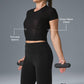 Mesh Cropped Tempo Shorts‑Sleeve — Black