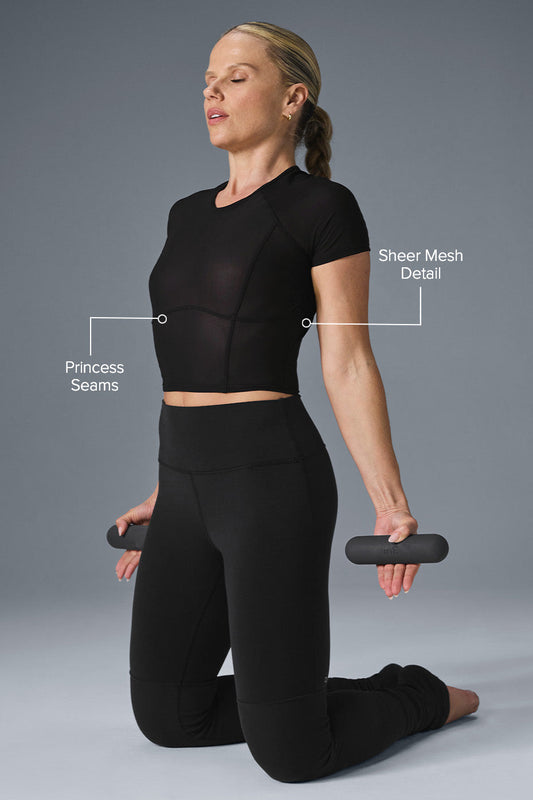 Mesh Cropped Tempo Shorts‑Sleeve — Black