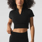 Seamless Winter Warm Plush Cropped Shorts‑Sleeve — Black