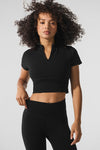 Seamless Winter Warm Plush Cropped Shorts‑Sleeve — Black