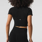 Seamless Winter Warm Plush Cropped Shorts‑Sleeve — Black