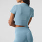 Seamless Winter Warm Plush Cropped Shorts‑Sleeve — Celestial Blue