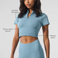 Seamless Winter Warm Plush Cropped Shorts‑Sleeve — Celestial Blue