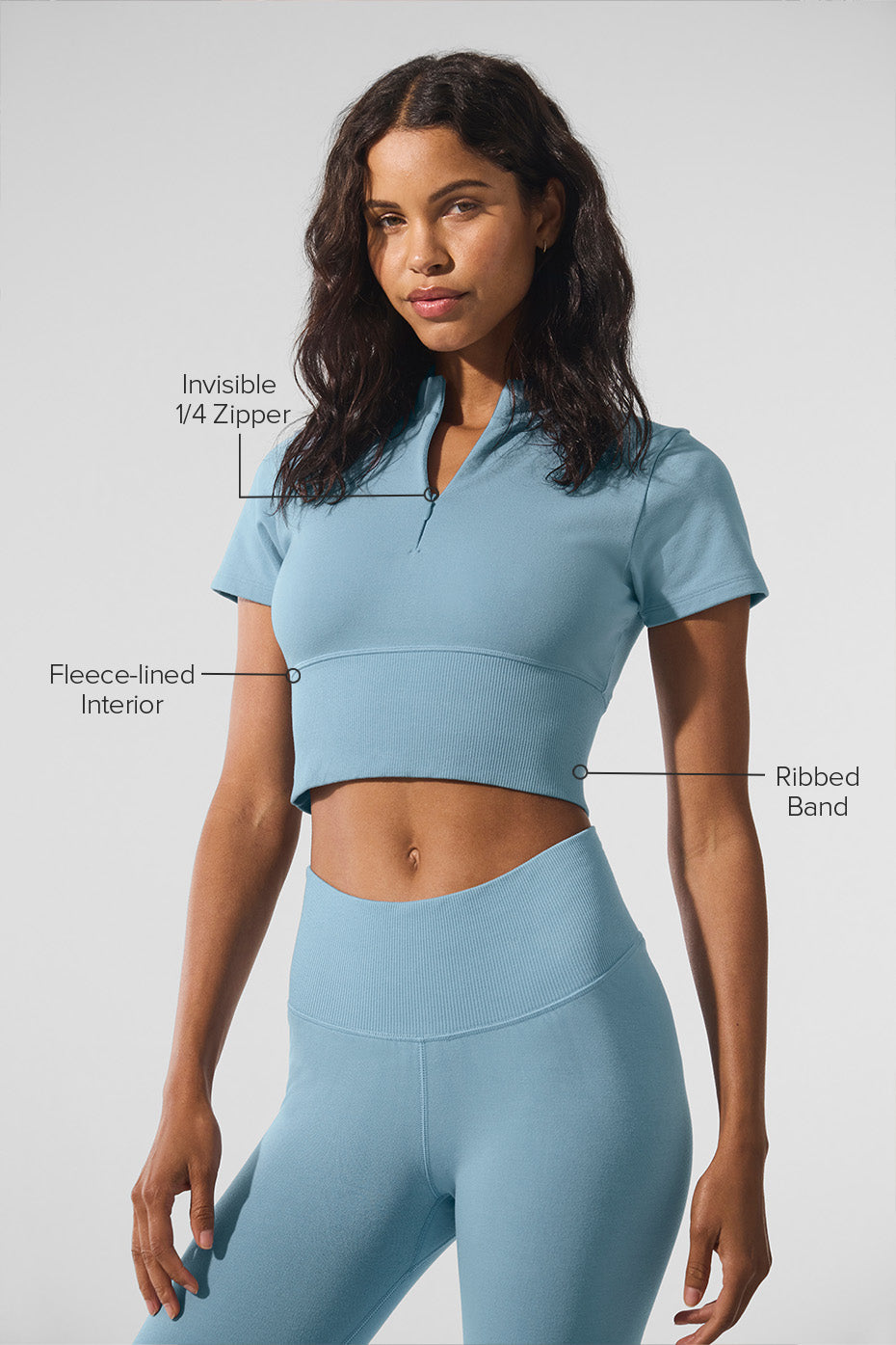 Seamless Winter Warm Plush Cropped Shorts‑Sleeve — Celestial Blue