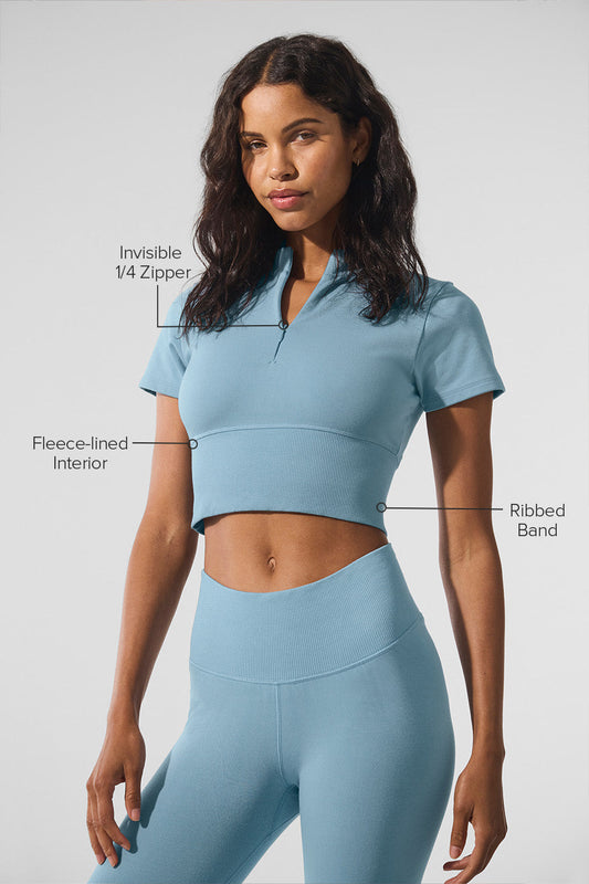 Seamless Winter Warm Plush Cropped Shorts‑Sleeve — Celestial Blue