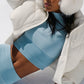 Seamless Winter Warm Plush Cropped Shorts‑Sleeve — Celestial Blue
