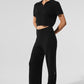 Cashmere Plush Waffle Polo Tee — Black