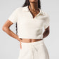 Cashmere Plush Waffle Polo Tee — Ivory