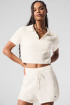 Cashmere Plush Waffle Polo Tee — Ivory