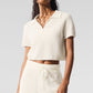 Cashmere Plush Waffle Polo Tee — Ivory