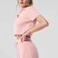 Cashmere Plush Waffle Polo Tee — Pink Quartz