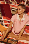 Cashmere Plush Waffle Polo Tee — Pink Quartz