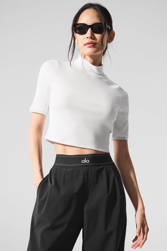 Ribbed Mesh Secret Shorts‑Sleeve — White