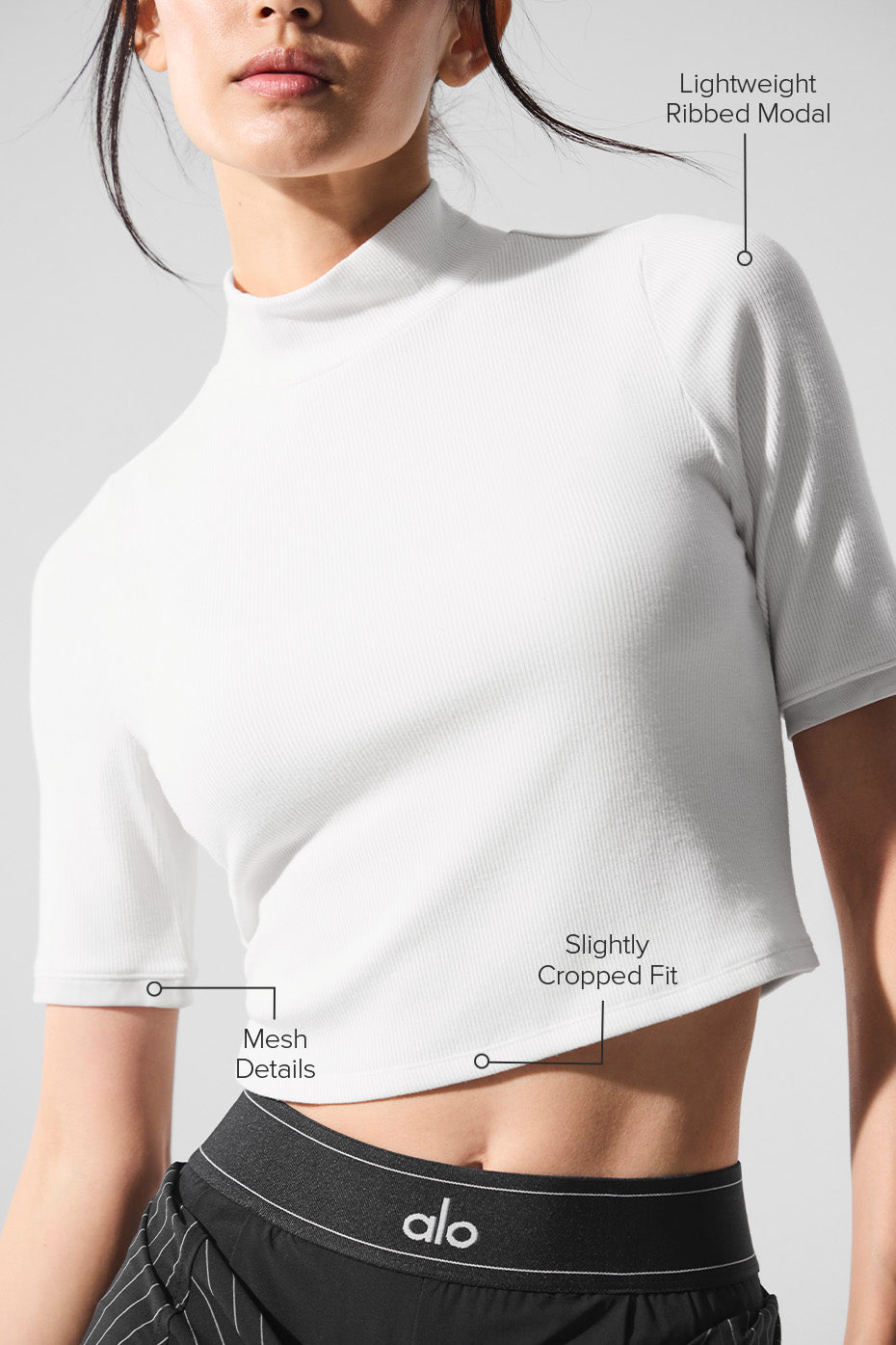 Ribbed Mesh Secret Shorts‑Sleeve — White