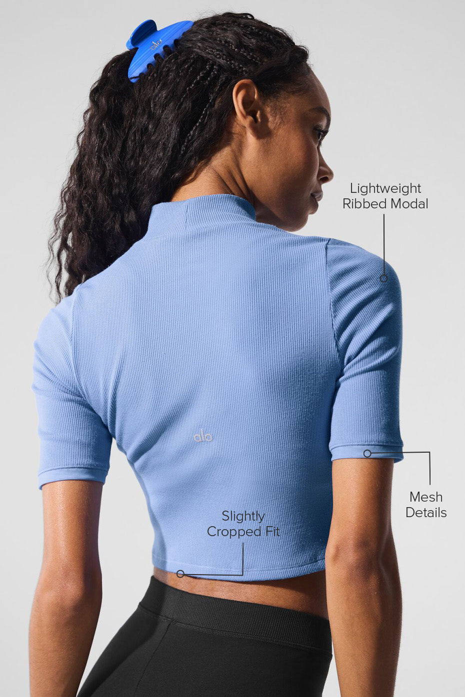 Ribbed Mesh Secret Shorts‑Sleeve — Crystal Clear Blue