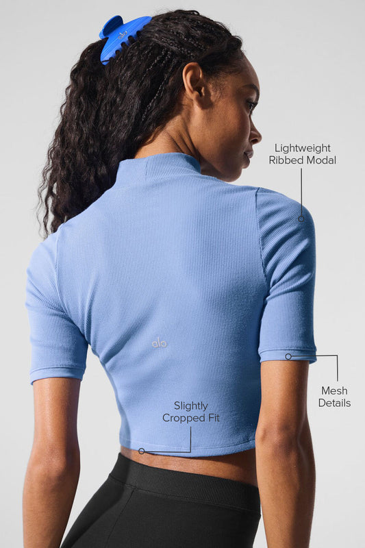 Ribbed Mesh Secret Shorts‑Sleeve — Crystal Clear Blue