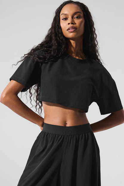 Mesh Cropped Mirage Tee — Black
