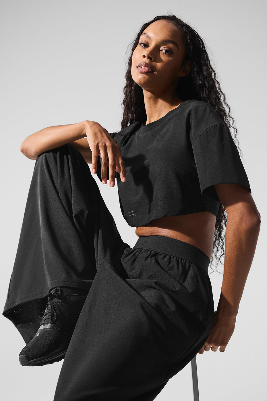 Mesh Cropped Mirage Tee — Black