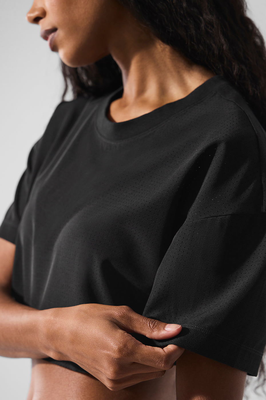 Mesh Cropped Mirage Tee — Black