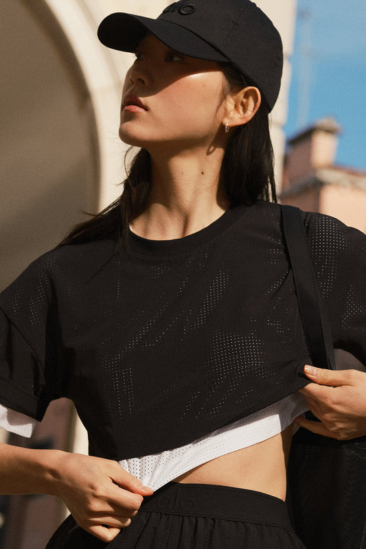 Mesh Cropped Mirage Tee — Black