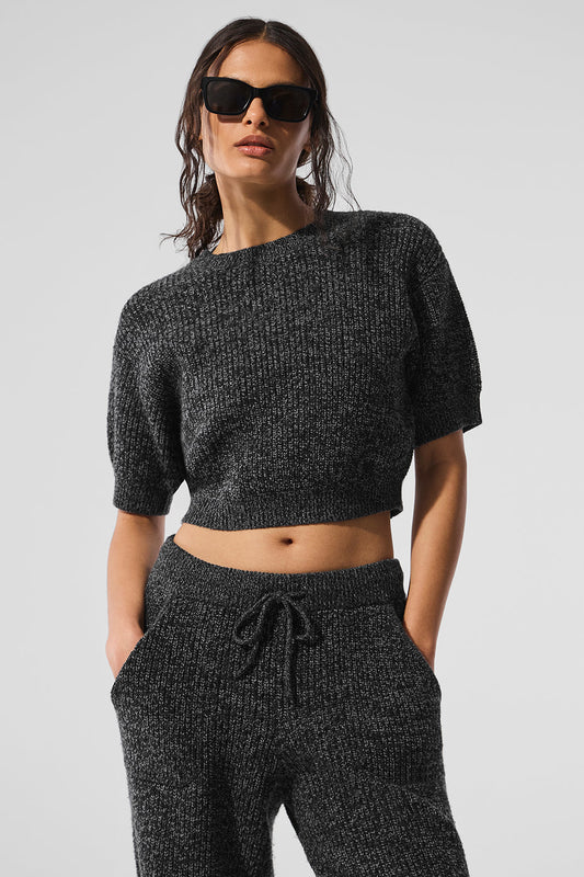 Marl Sweater Shorts‑Sleeve — Black Marl