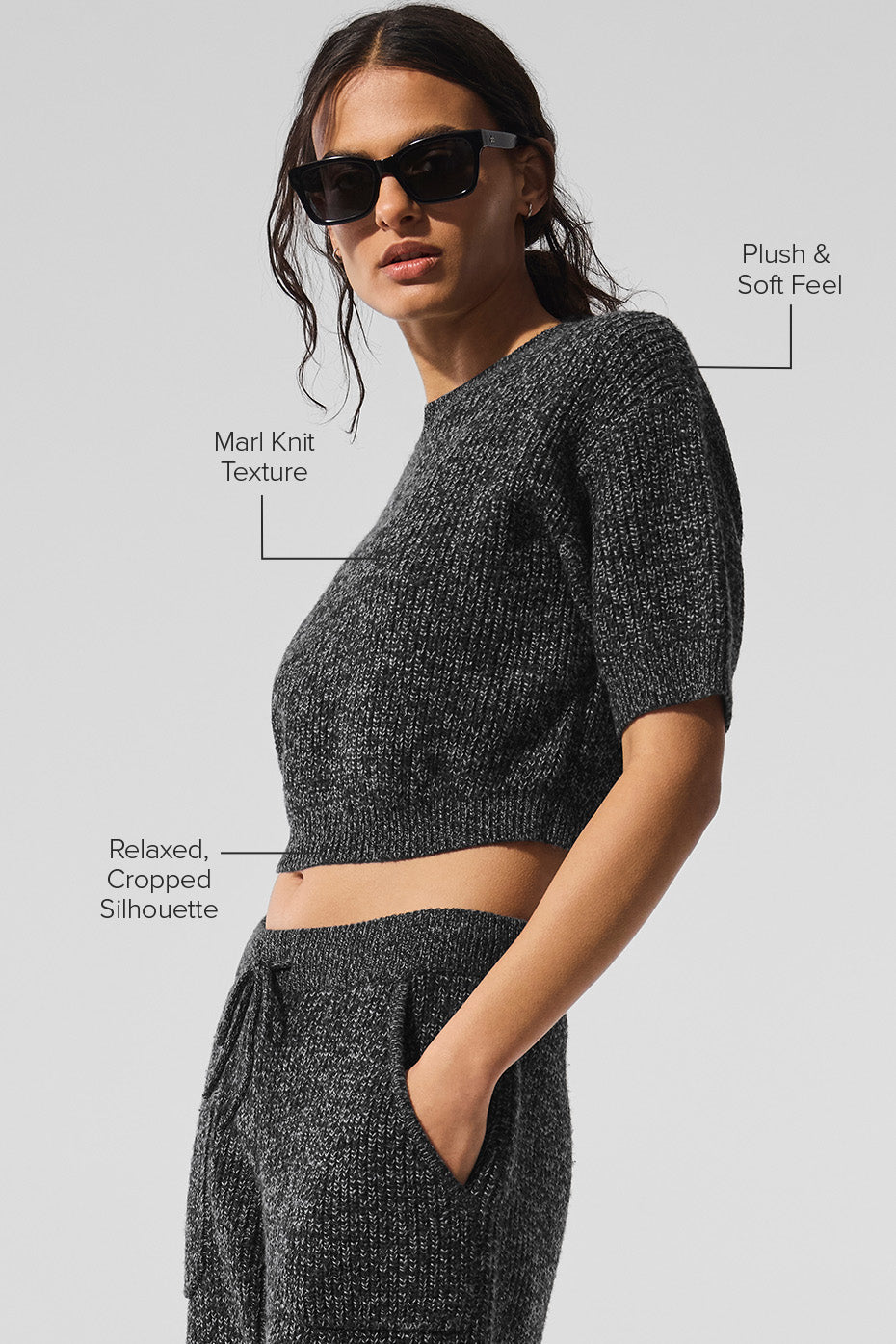 Marl Sweater Shorts‑Sleeve — Black Marl