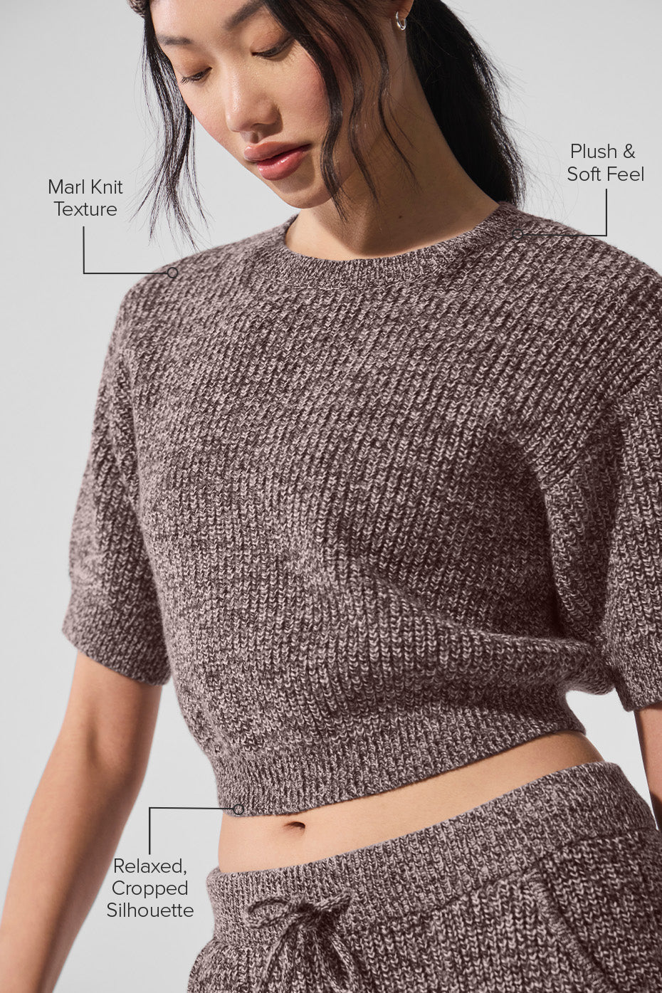 Marl Sweater Shorts‑Sleeve — Mushroom Marl