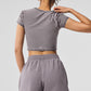 Washed Alosoft Crop Finesse Shorts‑Sleeve — Cool Grey Wash