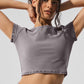 Washed Alosoft Crop Finesse Shorts‑Sleeve — Cool Grey Wash