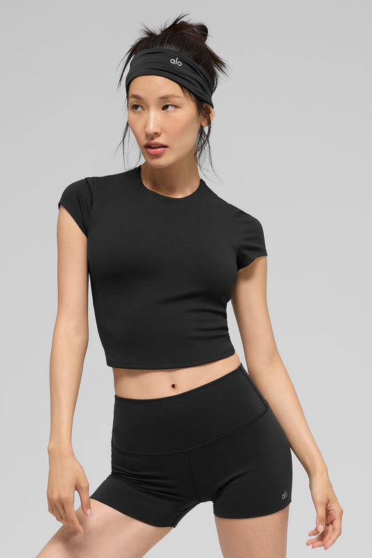 SculptSoft Precision Fit Shorts‑Sleeve Top — Black