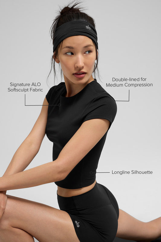 SculptSoft Precision Fit Shorts‑Sleeve Top — Black
