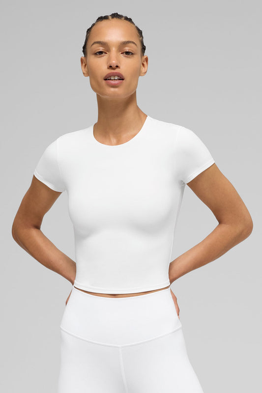 SculptSoft Precision Fit Shorts‑Sleeve Top — White