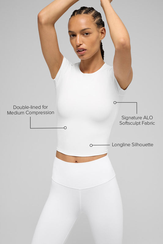 SculptSoft Precision Fit Shorts‑Sleeve Top — White