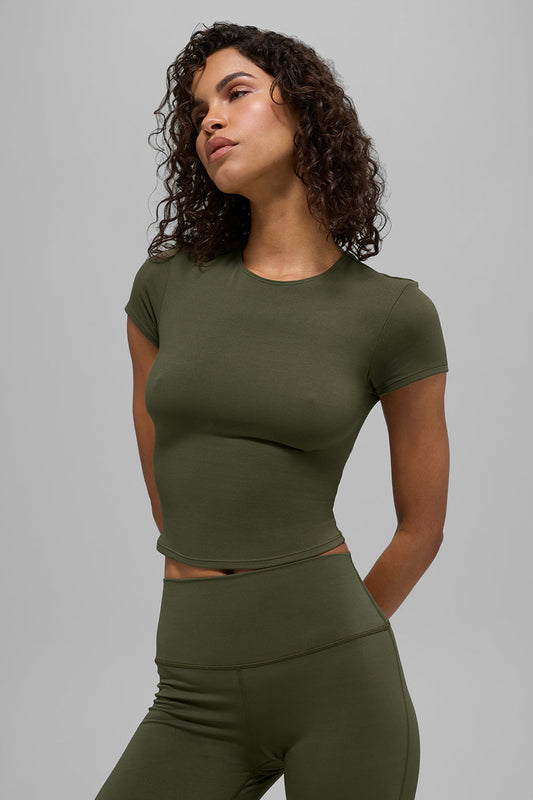 SculptSoft Precision Fit Shorts‑Sleeve Top — Green Olive