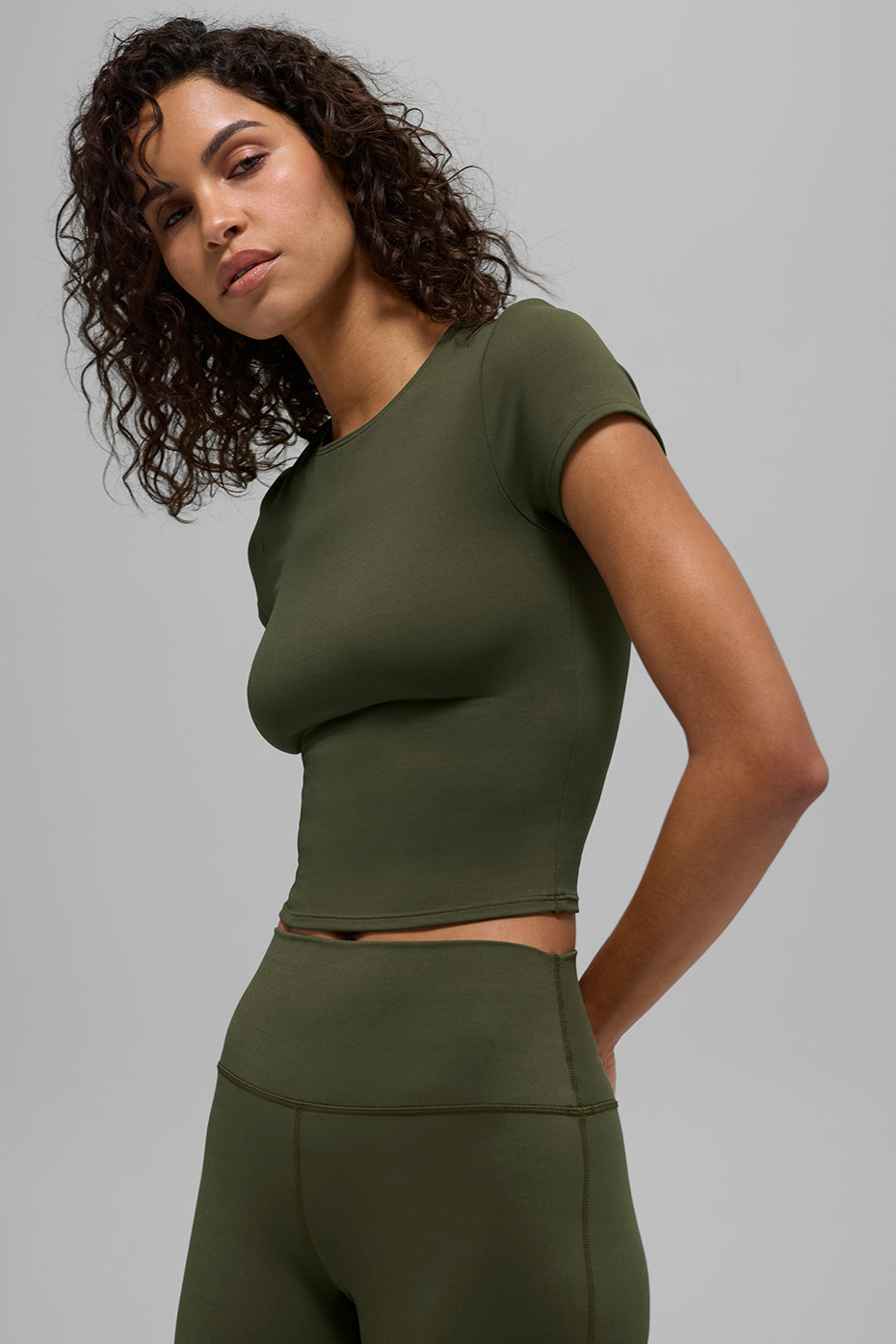 SculptSoft Precision Fit Shorts‑Sleeve Top — Green Olive