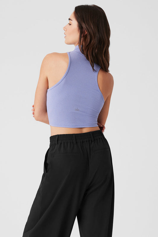 Ribbed Sea Coast Cropped Turtleneck Tank Top — Lilac Blue