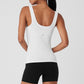 Ribbed Sea Coast Scoop Neck Tank Top — White