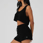 Cashmere Plush Waffle Cropped Tank Top — Black