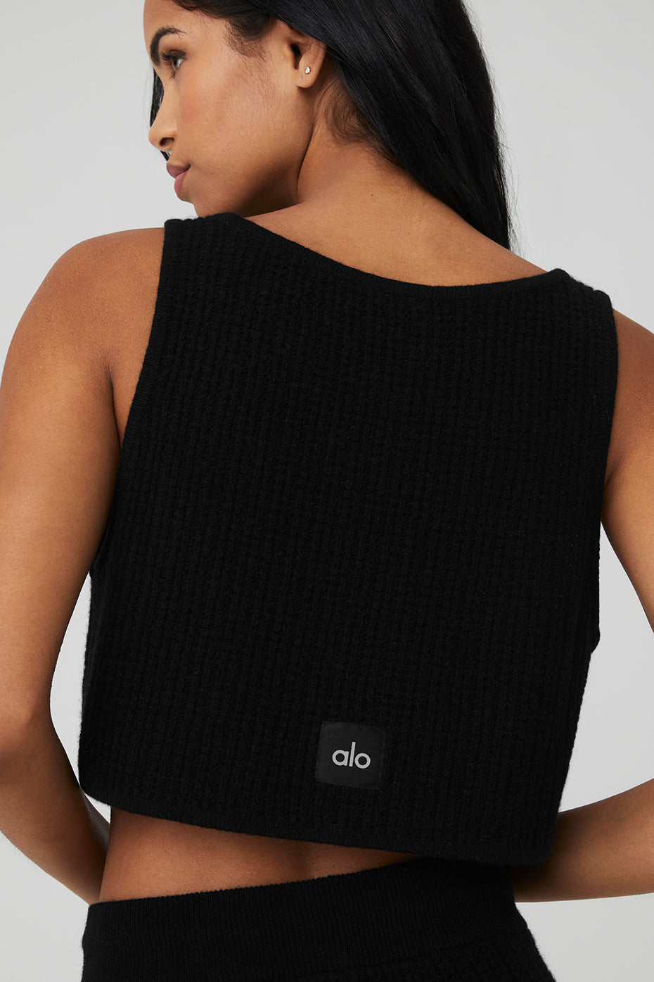 Cashmere Plush Waffle Cropped Tank Top — Black